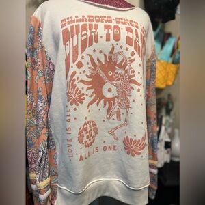 Upcycled Billabong Graphic Sweatshirt with Floral Sleeves